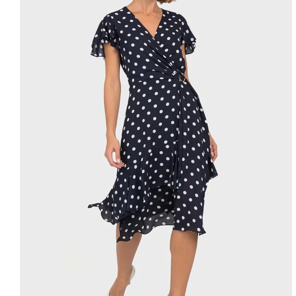 Joseph Ribkoff Navy Polka Dot Midi Dress